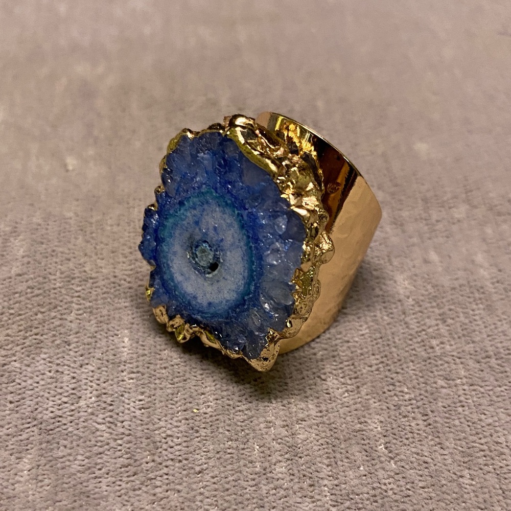 Gold Plated Blue Agate Statement Ring
